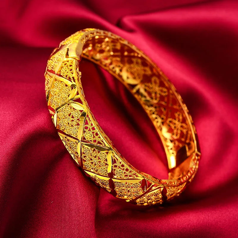 BR168 Vintage Hollow Round 24KT Bracelet Bangle