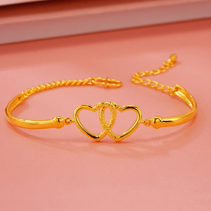 Vintage Hollow Heart 24KT Bracelet - Fine Jewelry Woman