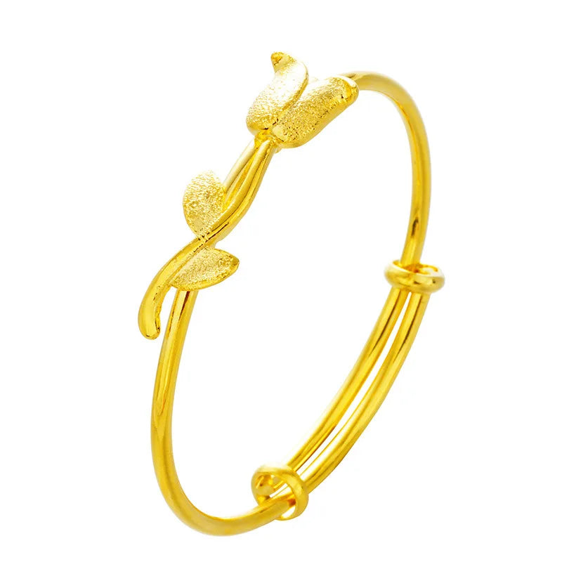 BR211 Rose Flower 24KT Bracelet Bangle