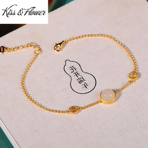 Vintage Round Jade 24KT Bracelet for Women