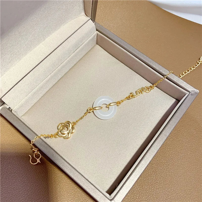 BR252 Vintage Hollow Rose Flower 24KT Bracelet