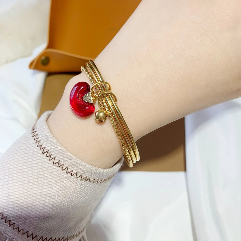 Red Bean 24KT Bracelet Bangle for Women