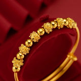 BR284 Flower Beads 24KT Bracelet Bangle Gift