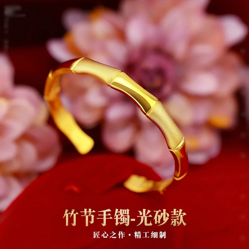 BR32 Fine Jewelry Bamboo Joint 24KT Opening Bracelet Bangle