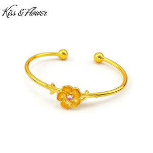BR46 Flower 24KT Zircon Opening Bracelet Bangle
