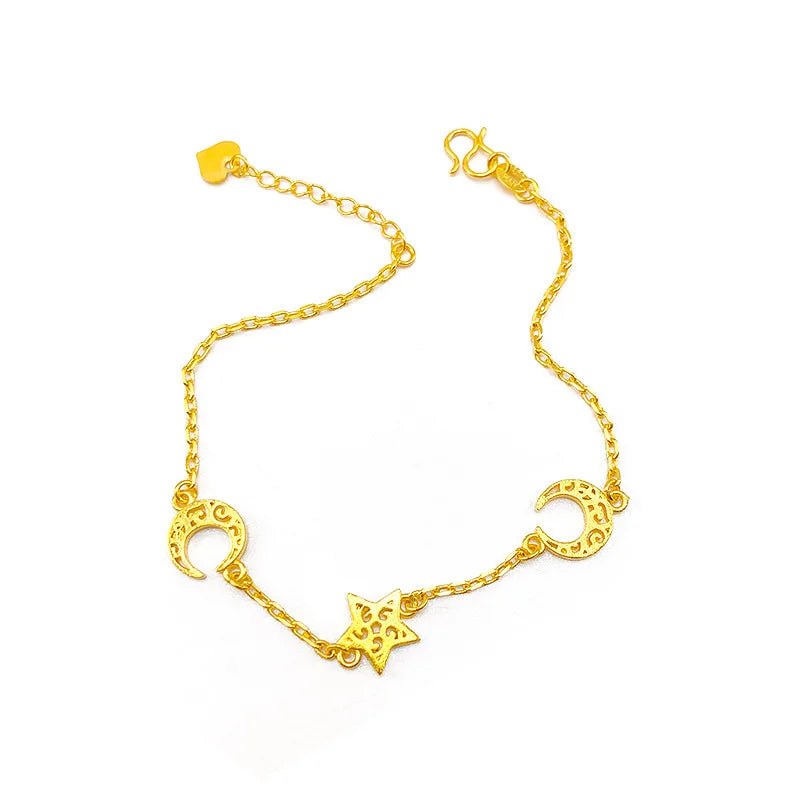 24KT Chain Bracelet Star Crescent Elegant Design Fine Jewelry