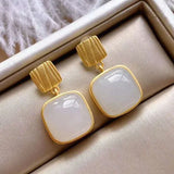 ER121 Square Jade 24KT Gold Stud Earrings