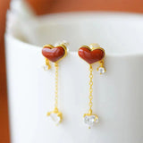 ER195 Heart Agate 24KT Stud Earrings
