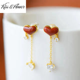 ER195 Heart Agate 24KT Stud Earrings