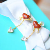 ER195 Heart Agate 24KT Stud Earrings
