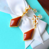 24KT Rhombus Stud Earring for Women Bride Mother