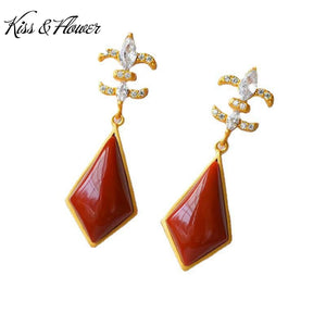 24KT Rhombus Stud Earring for Women Bride Mother