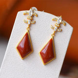 24KT Rhombus Stud Earring for Women Bride Mother