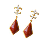 24KT Rhombus Stud Earring for Women Bride Mother