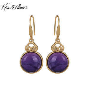 ER298 Round Jade 24KT Drop Earring for Woman Bride