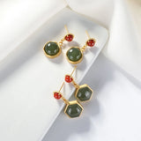 ER325 Hexagon Jade 24KT Stud Earrings Gift