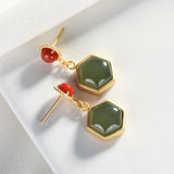 ER325 Hexagon Jade 24KT Stud Earrings Gift