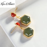 ER325 Hexagon Jade 24KT Stud Earrings Gift
