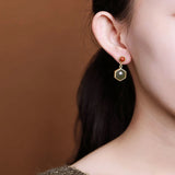 ER325 Hexagon Jade 24KT Stud Earrings Gift