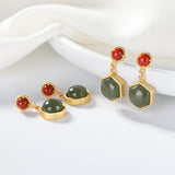 ER325 Hexagon Jade 24KT Stud Earrings Gift