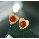 ER333 Heart Agate 24KT Stud Earrings