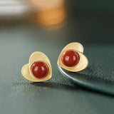 ER333 Heart Agate 24KT Stud Earrings