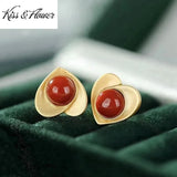 ER333 Heart Agate 24KT Stud Earrings