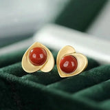 ER333 Heart Agate 24KT Stud Earrings