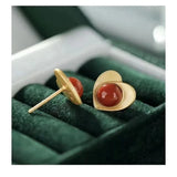 ER333 Heart Agate 24KT Stud Earrings