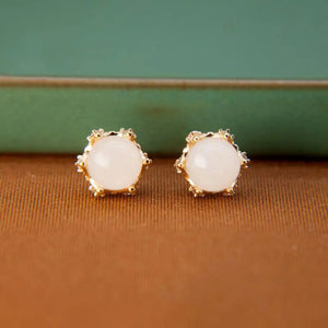 ER341 Vintage Bead Jade 24KT Stud Earrings