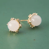 ER341 Vintage Bead Jade 24KT Stud Earrings