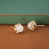 ER341 Vintage Bead Jade 24KT Stud Earrings