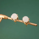 ER341 Vintage Bead Jade 24KT Stud Earrings