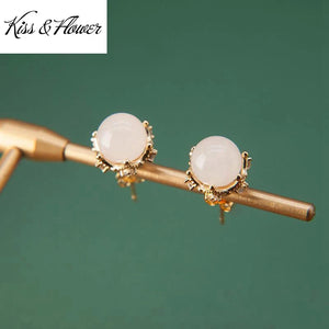 ER341 Vintage Bead Jade 24KT Stud Earrings