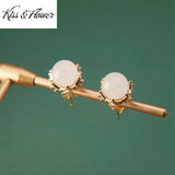 ER341 Vintage Bead Jade 24KT Stud Earrings