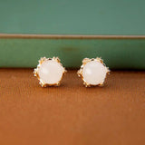 ER341 Vintage Bead Jade 24KT Stud Earrings