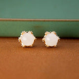 ER341 Vintage Bead Jade 24KT Stud Earrings