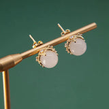 ER341 Vintage Bead Jade 24KT Stud Earrings