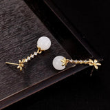 ER407 Fine Jewelry Bead Jade 24KT Stud Earrings