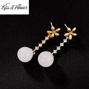 ER407 Fine Jewelry Bead Jade 24KT Stud Earrings