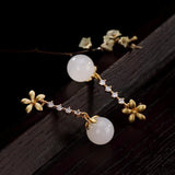 ER407 Fine Jewelry Bead Jade 24KT Stud Earrings