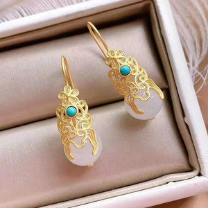 ER433 24KT Drop Earrings Ball Jade Wedding Gift