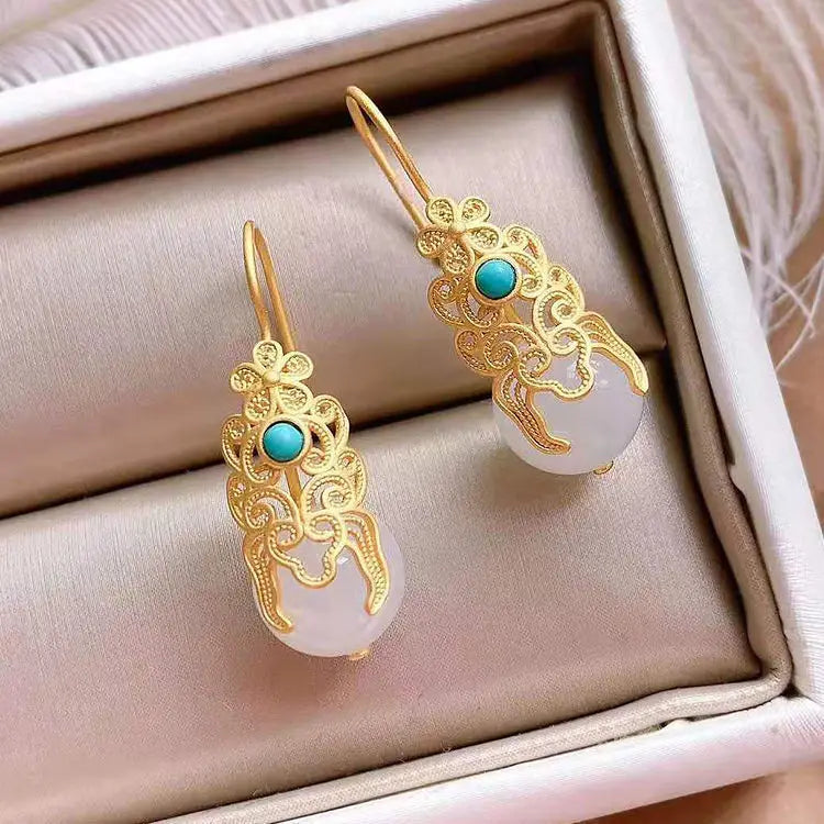 ER433 24KT Drop Earrings Ball Jade Wedding Gift