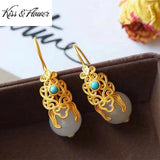 ER433 24KT Drop Earrings Ball Jade Wedding Gift