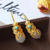ER433 24KT Drop Earrings Ball Jade Wedding Gift