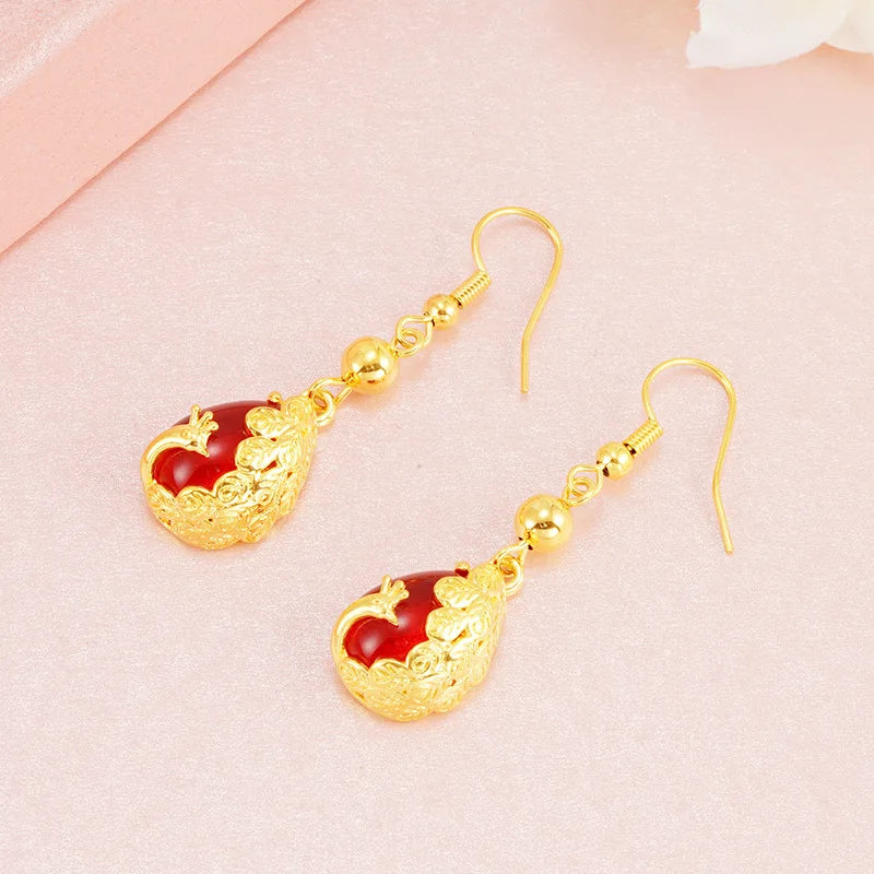 ER69 Peacock Water Drop 24KT Drop Earrings
