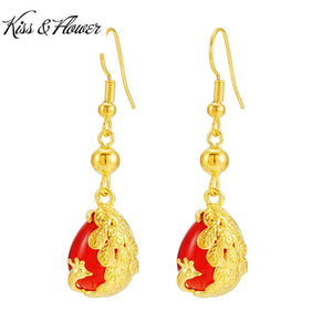ER69 Peacock Water Drop 24KT Drop Earrings