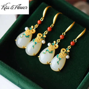 ER83 Water Drop Jade 24KT Drop Earrings