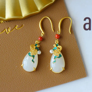 ER83 Water Drop Jade 24KT Drop Earrings