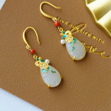 ER83 Water Drop Jade 24KT Drop Earrings